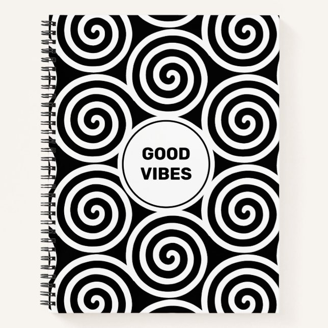 Abstract Spiral Circles in Black  & White Notebook (Front)