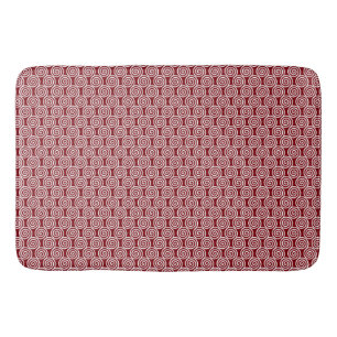 Abstract Spiral Circles in Burgundy & White Bath Mat