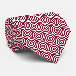 Abstract Spiral Circles in Burgundy & White Tie