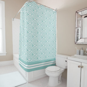 Abstract Spiral Circles in Light Blue & White Shower Curtain