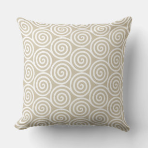 Abstract Spiral Circles in Sand Beige & White Cushion