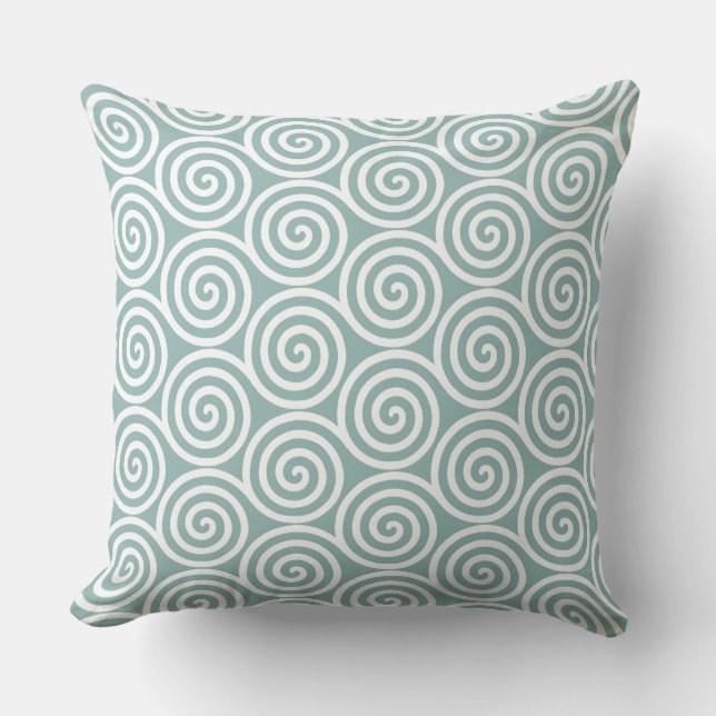 Abstract Spiral Circles in Silvery Blue & White Cushion (Front)