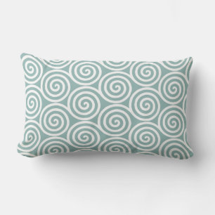 Abstract Spiral Circles in Silvery Blue & White Lumbar Cushion