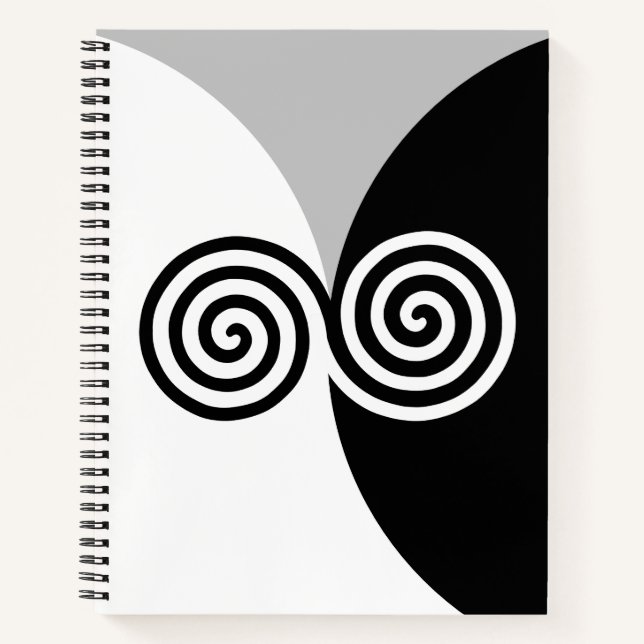 Abstract Spiral Circles on Black Grey & White Notebook (Front)