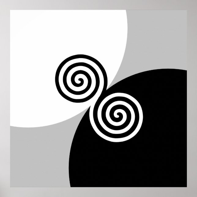 Abstract Spiral Circles on Black Grey & White Poster (Front)