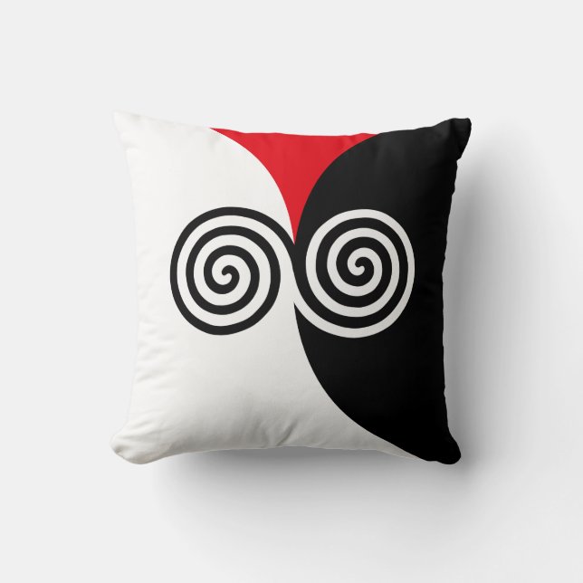 Abstract Spiral Circles on Black Red & White Cushion (Front)