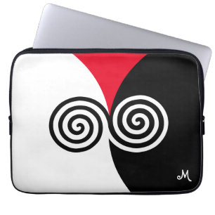 Abstract Spiral Circles on Black Red & White Laptop Sleeve