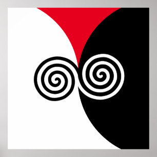 Abstract Spiral Circles on Black Red & White Poster