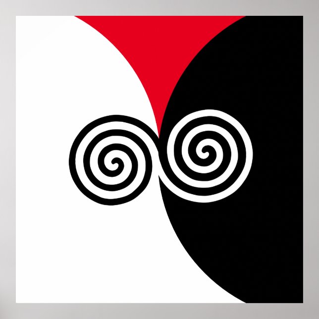 Abstract Spiral Circles on Black Red & White Poster (Front)