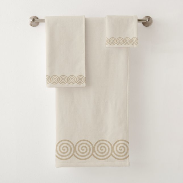 Abstract Spiral Circles on Light Sand Beige Bath T Towel Set (Insitu)