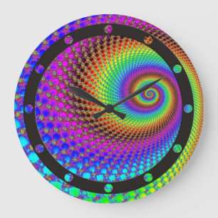 Abstract Spiral Fractal - neon coloured Large Clock