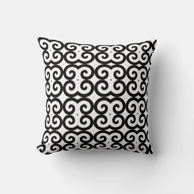Abstract Spiral Geometric Pattern in Black & White Cushion (Front)