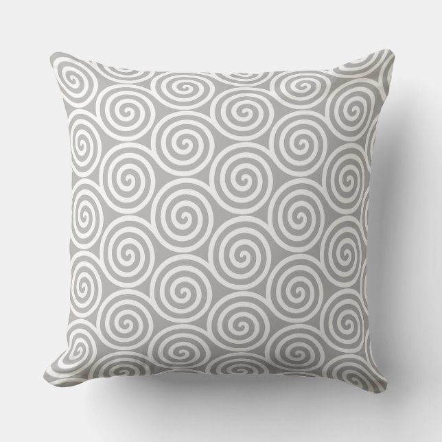 Abstract Spiral Geometric Pattern in Grey & White  Cushion (Front)