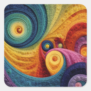Abstract Spiral Pattern Colorful 3D Swirl Texture Square Sticker