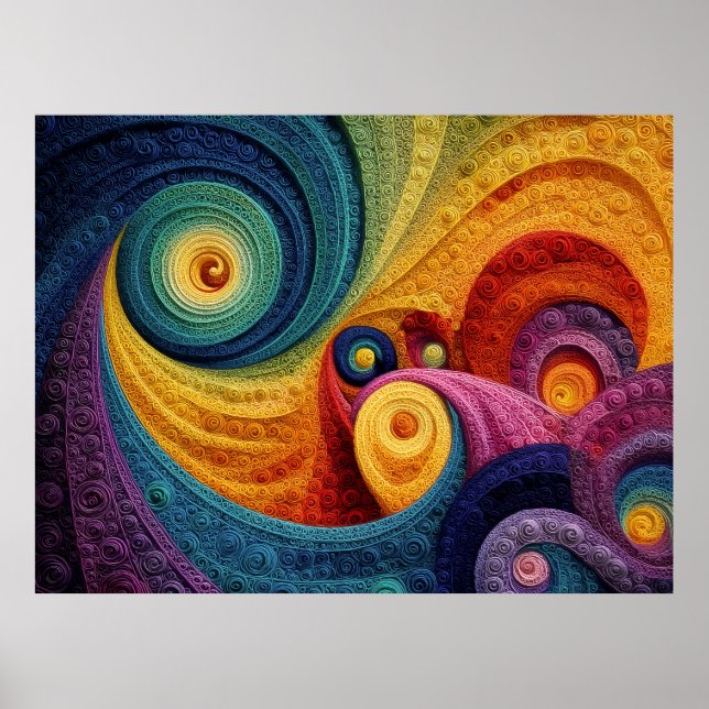 Abstract Spiral Pattern Colourful 3D Swirl Texture Poster (Front)