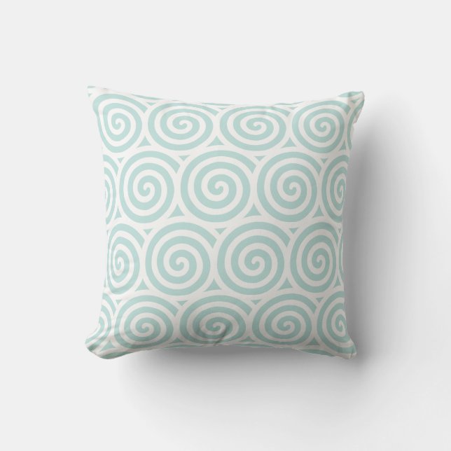 Abstract Spiral Pattern in Light Blue & White Cushion (Front)