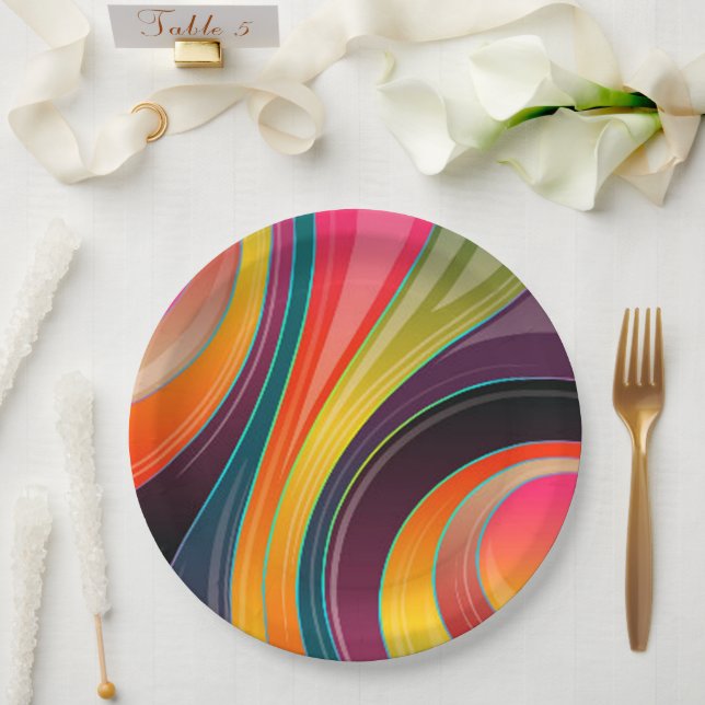 Abstract spiral rainbow colourful design paper plate (Wedding)