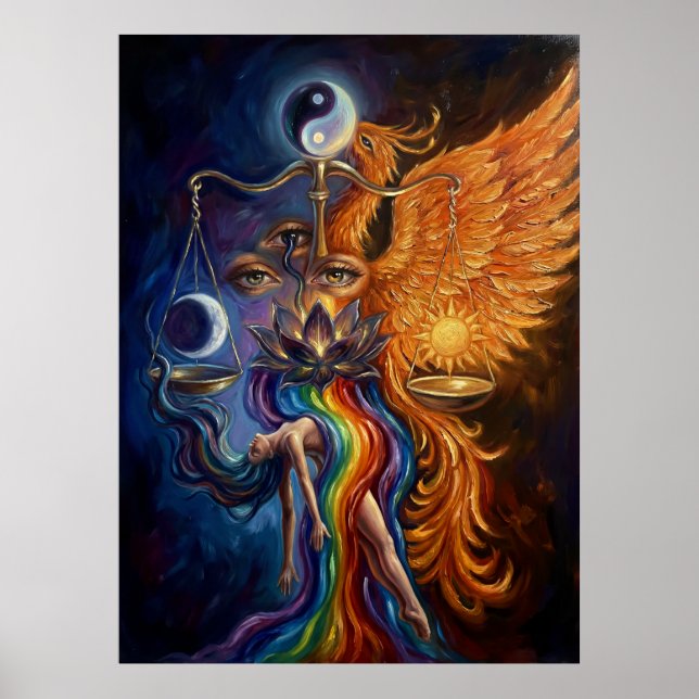Abstract Spiritual Art Poster “Phoenix & Lotus Reb (Front)