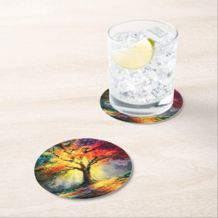 Abstract Spiritual Nature Tree of Life Round Paper Coaster