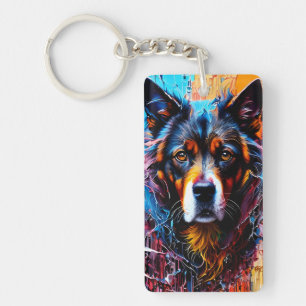 Abstract splash colour dog  key ring