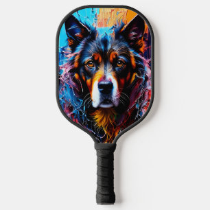 Abstract splash colour dog pickleball paddle
