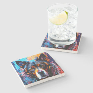 Abstract splash colour dog   stone coaster