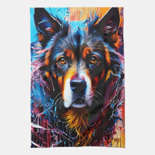 Abstract splash colour dog tea towel