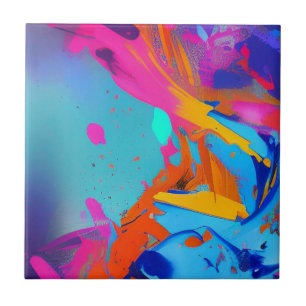 Abstract splashes of colour blue fuchsia orange ceramic tile