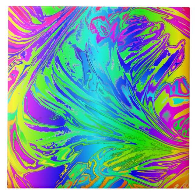 Abstract Splashing Rainbow Liquid Ceramic Tile (Front)
