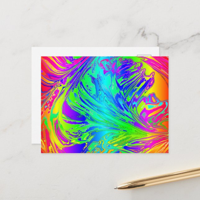 Abstract Splashing Rainbow Liquid Postcard (Front/Back In Situ)