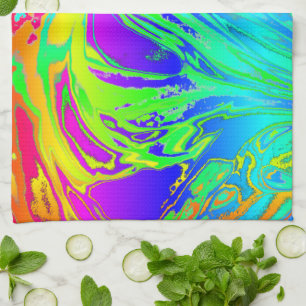 Abstract Splashing Rainbow Liquid Tea Towel