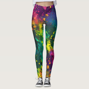 Abstract Splatter Paint Rainbow, Cosmic Galaxy art Leggings