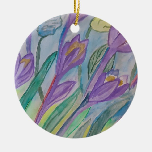Abstract Spring Crocus Ceramic Ornament (Front)