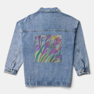 Abstract Spring Crocus Denim Jacket