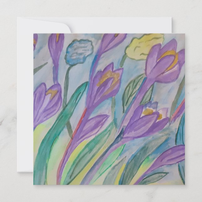 Abstract Spring Crocus Flat Greeting Card (Front)