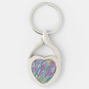Abstract Spring Crocus Metal Key Ring