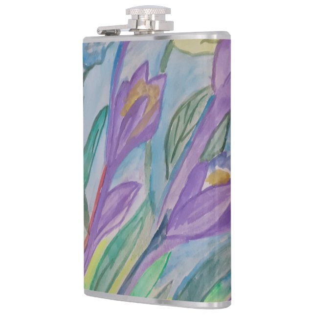 Abstract Spring Crocus Vinyl Wrapped Flask (Left)