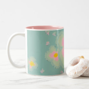Abstract Spring Flower Pink and Teal Two-Tone Coffee Mug