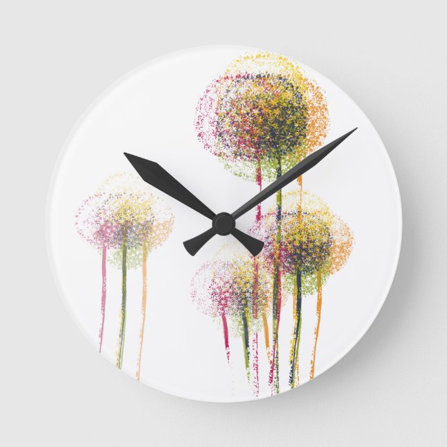Abstract Spring Flower Trees #2 Round Clock (Front)