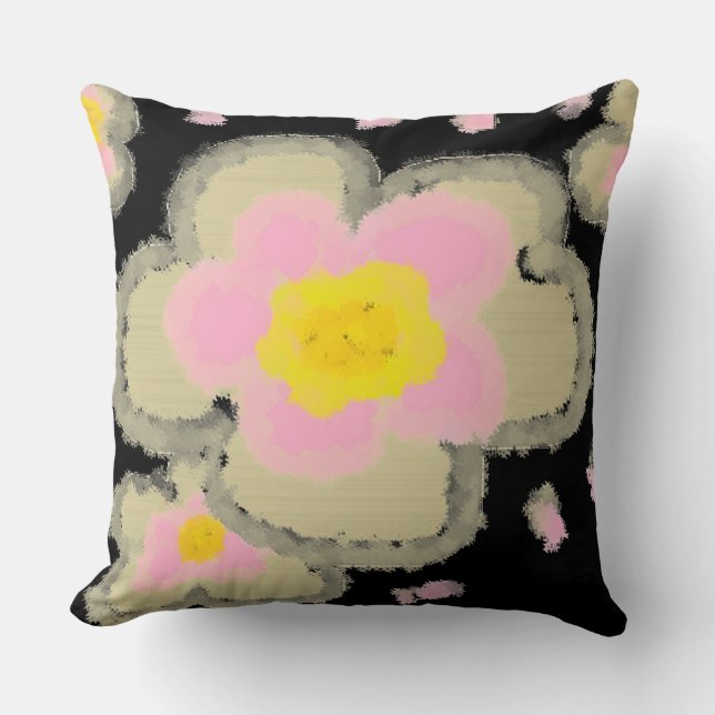 Abstract Spring Flowers (pink/black) Cushion (Front)