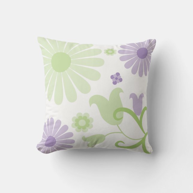 Abstract Spring Green Lavender Funky Florals Cushion (Front)