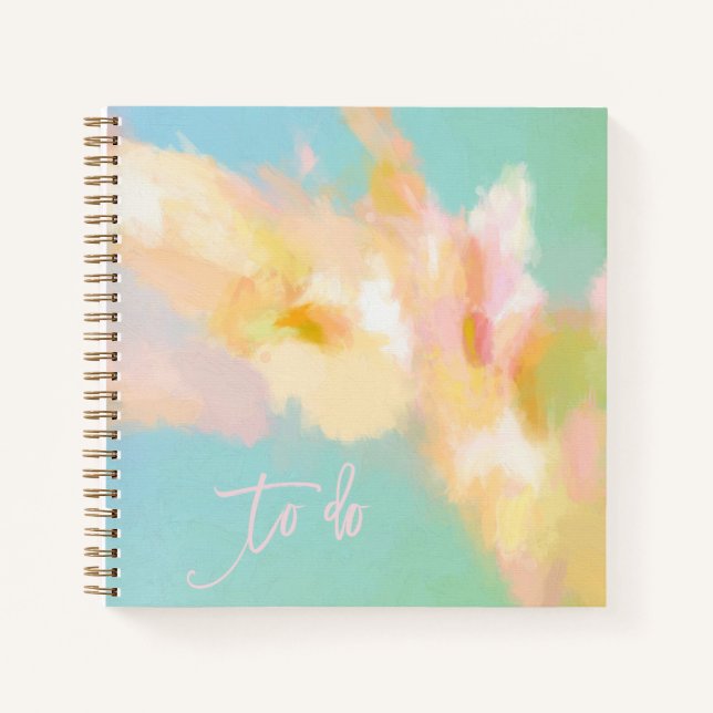 Abstract Spring Painting Aqua and Pink Notebook (Front)