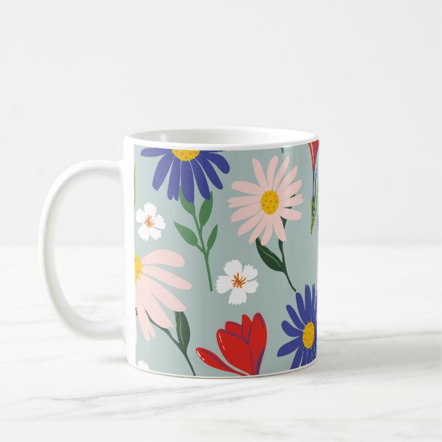 Abstract spring seamless pattern with colourful fl coffee mug (Left)
