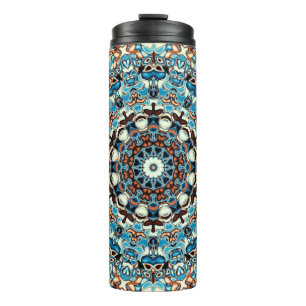 Abstract square background. Round mandala ornament Thermal Tumbler