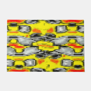 Abstract squares formed from scratches over yellow doormat