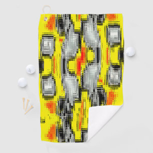 Abstract squares formed from scratches over yellow golf towel