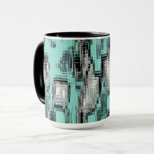 Abstract squares formed from scratches over yellow mug