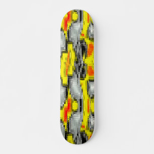 Abstract squares formed from scratches over yellow skateboard