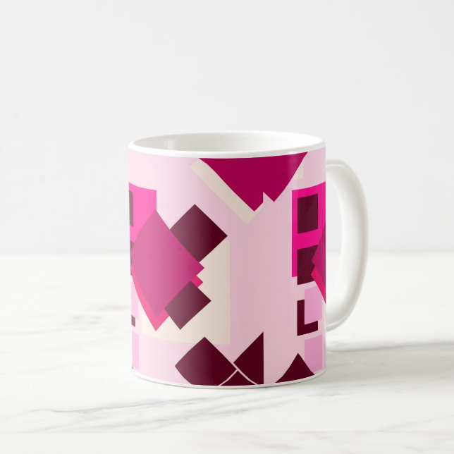 Abstract squares geometric pink red coffee mug (Front Right)