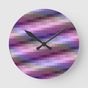 Abstract Squares in Purple, Pink and Blue Round Clock